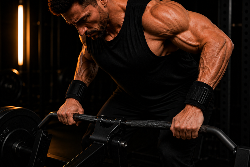 Athlet beim Rudern mit Lifting Straps